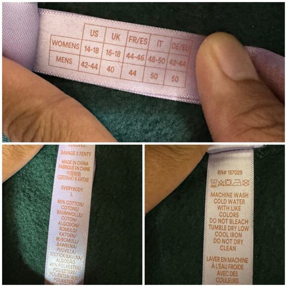 Essential Savage X Fenty Emerald Green Oversized Fleece Unisex USED - Picture 7 of 10